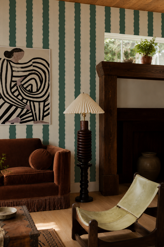 Rio Ripple Wallpaper, beige and dark teal