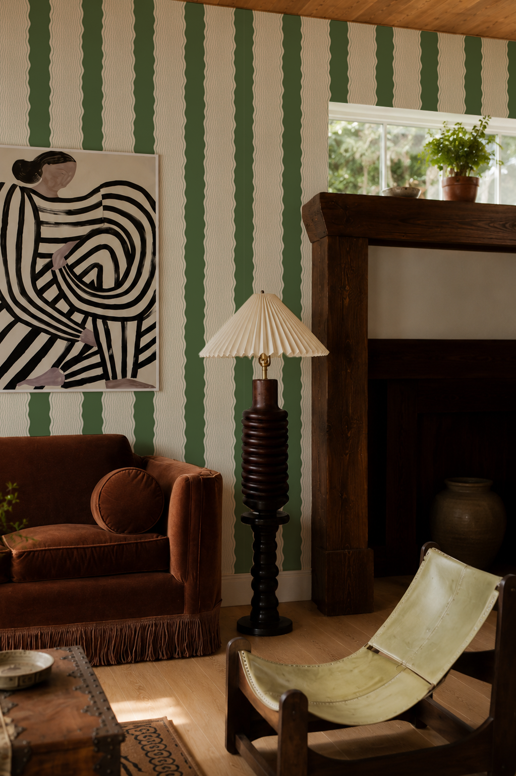 Rio Ripple Wallpaper, beige and green
