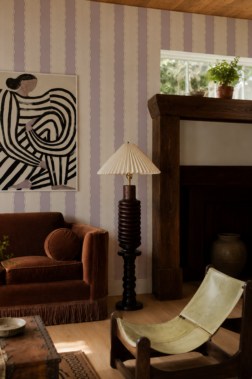 Rio Ripple Wallpaper, beige and lavender