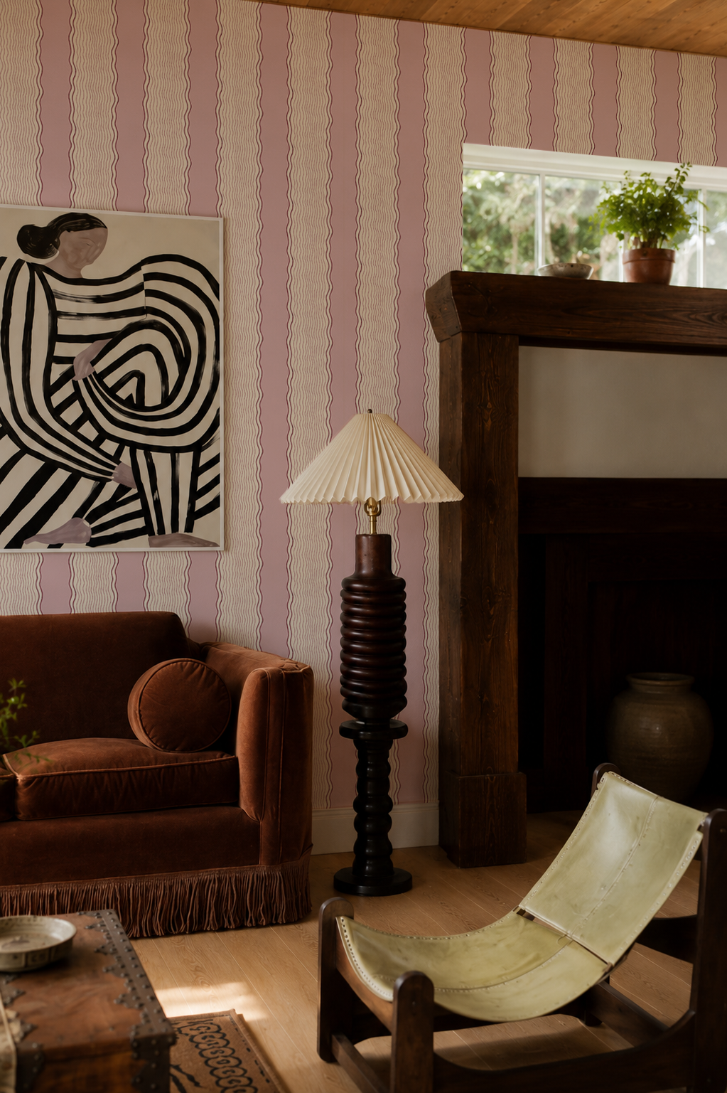 Rio Ripple Wallpaper, beige and lilac