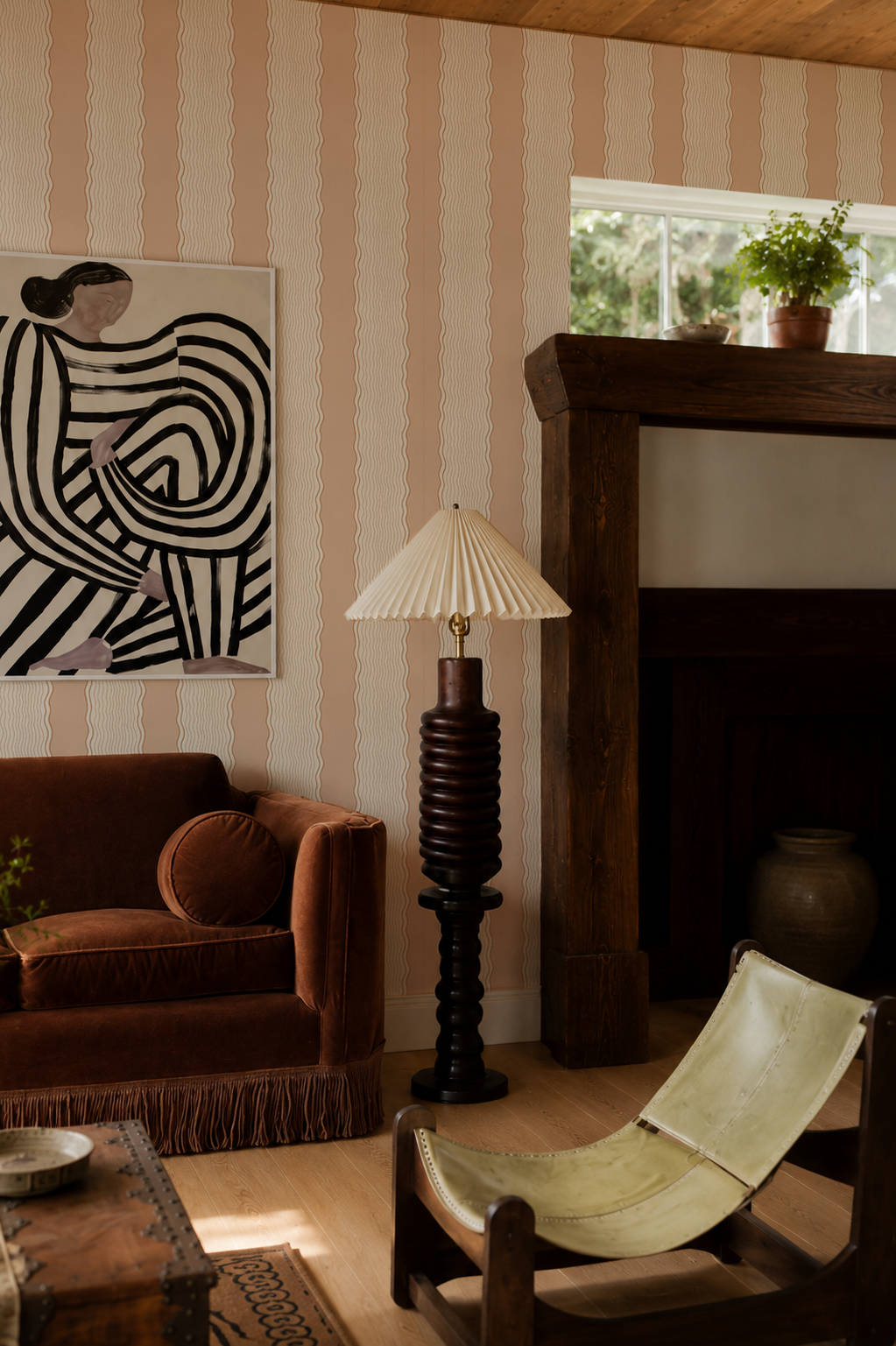 Rio Ripple Wallpaper, beige and nude peach