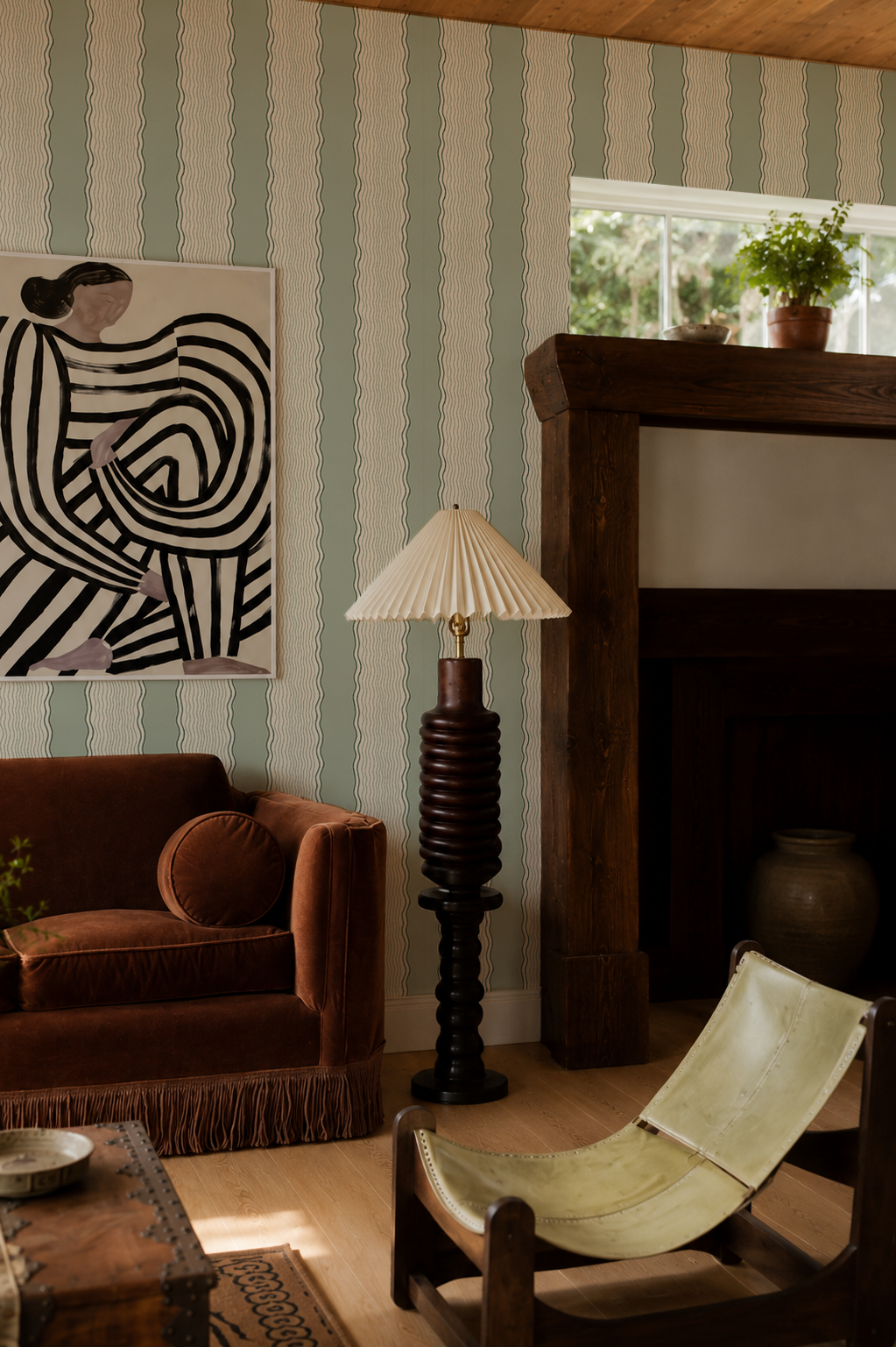 Rio Ripple Wallpaper, beige and sage