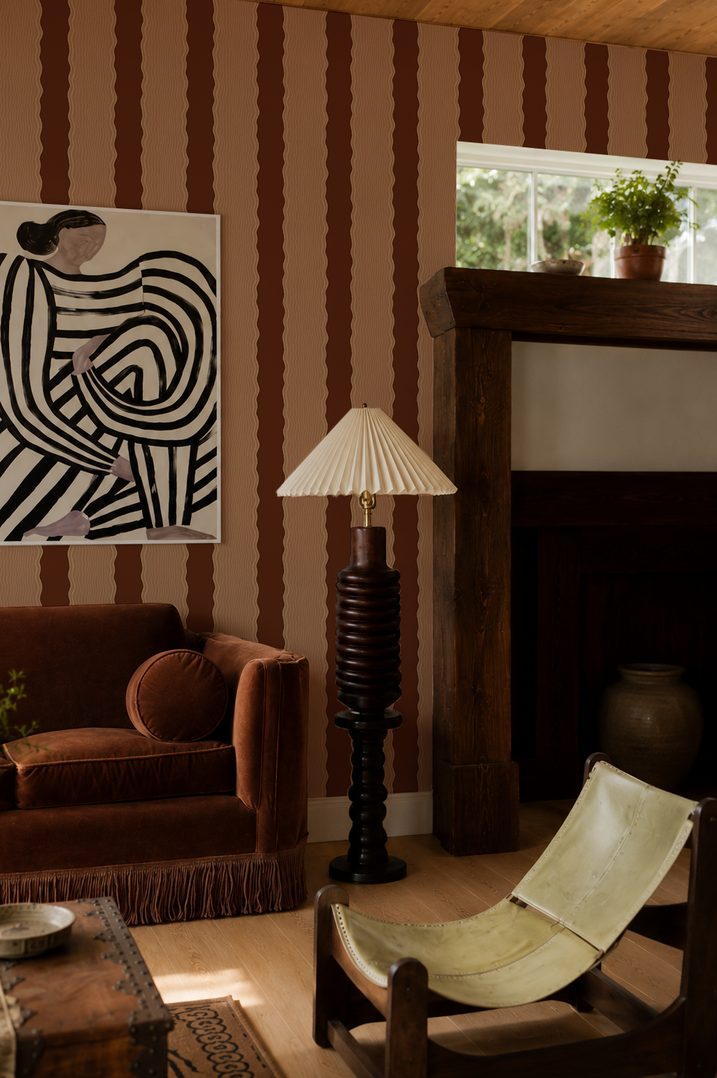 Rio Ripple Wallpaper, chocolate and terra cotta