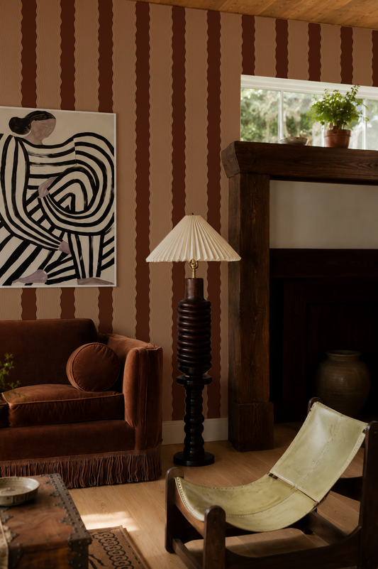 Rio Ripple Wallpaper, chocolate and terra cotta