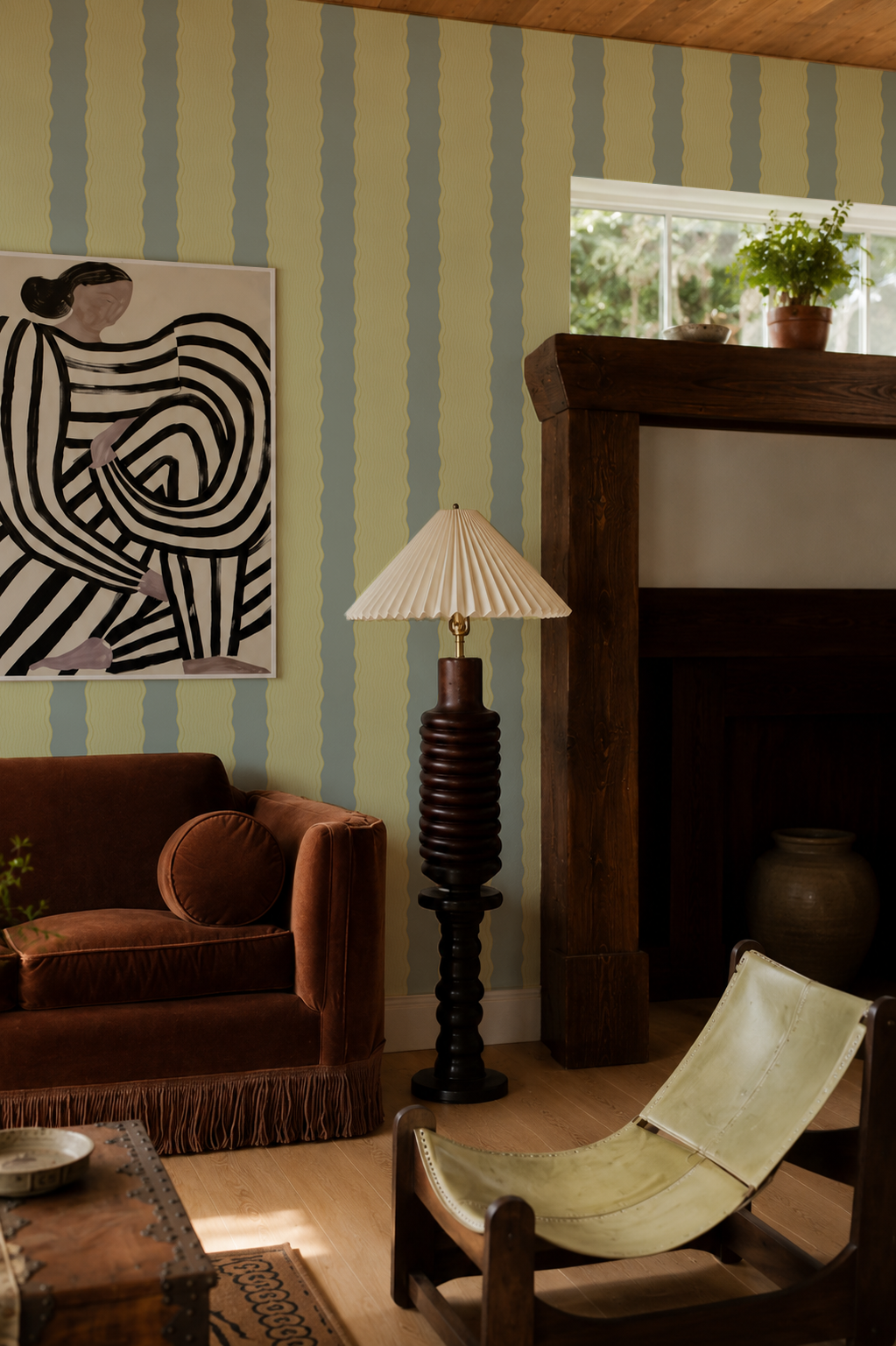 Rio Ripple Wallpaper, dusty blue and key lime