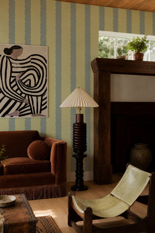 Rio Ripple Wallpaper, dusty blue and key lime