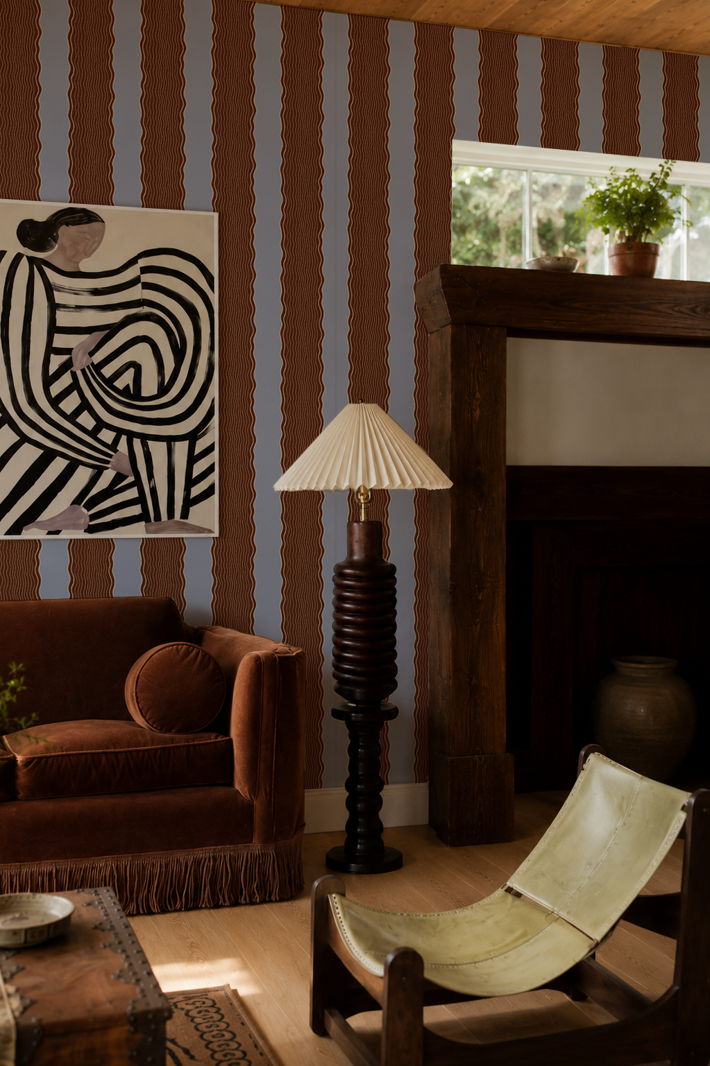 Rio Ripple Wallpaper, french blue and chocolate