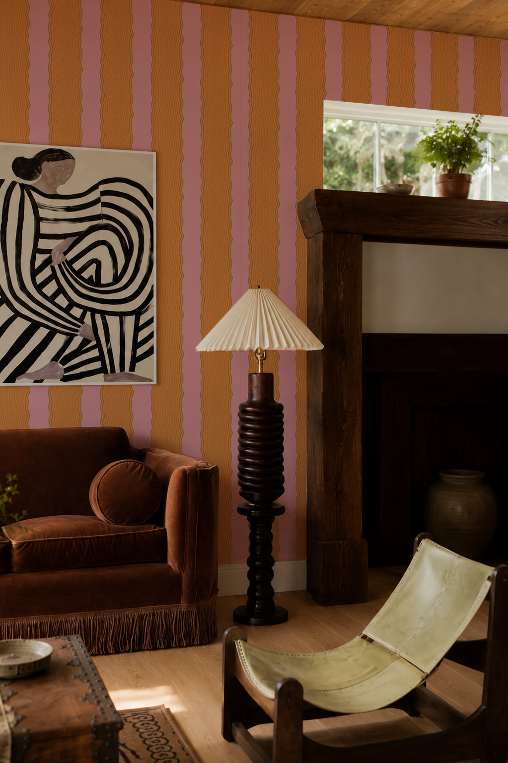 Rio Ripple Wallpaper, pink and orange