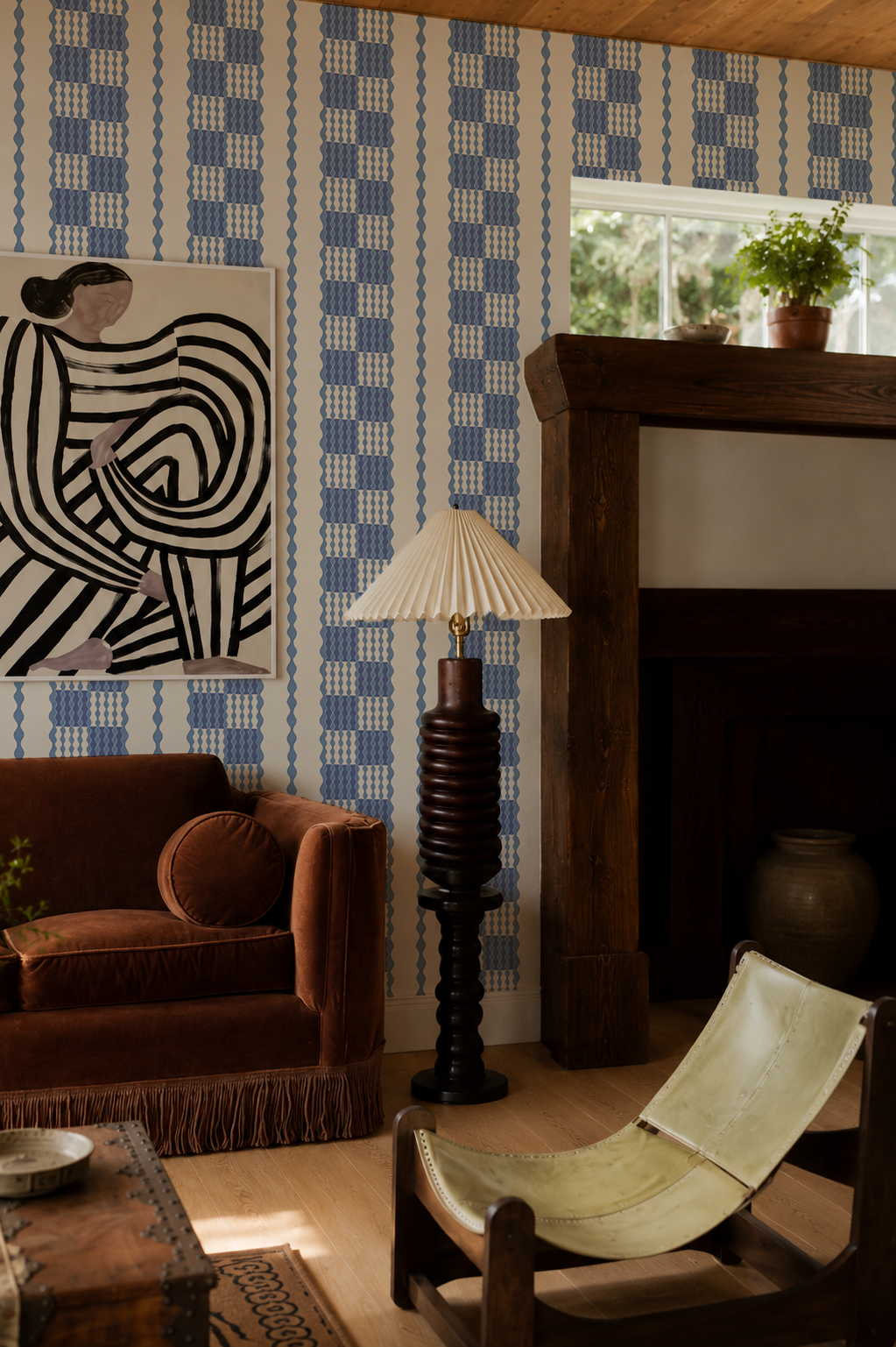 Telar Weave Wallpaper, beige and blue