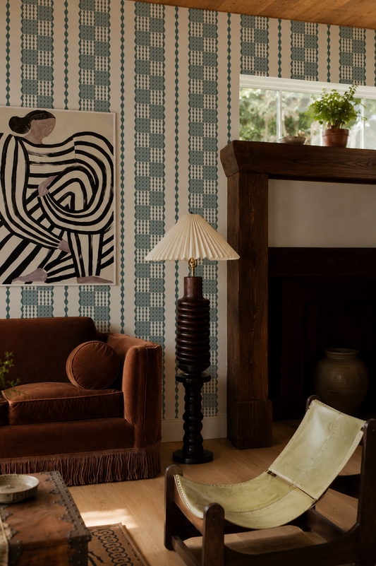 Telar Weave Wallpaper, beige and dusty teals