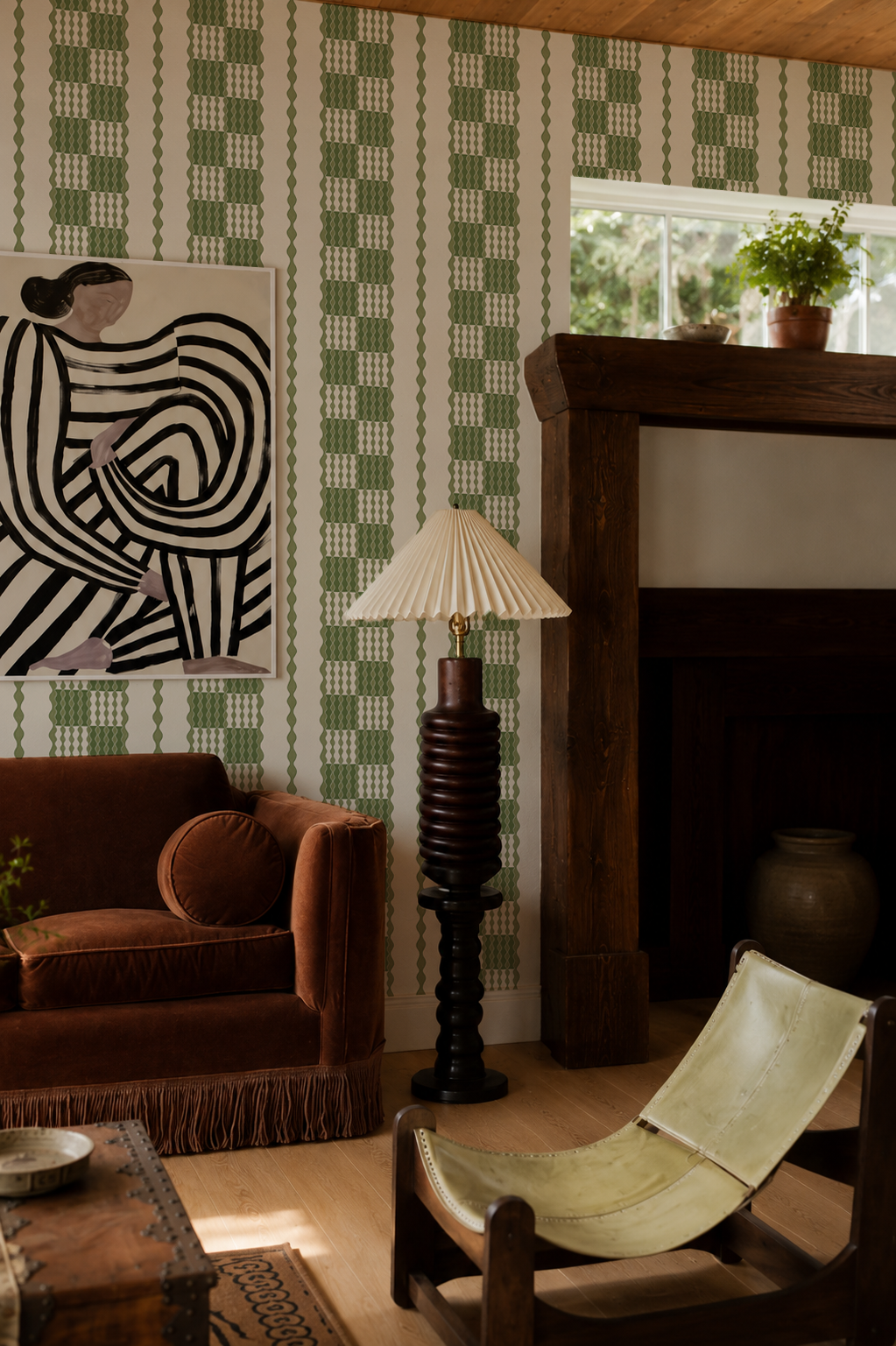 Telar Weave Wallpaper, beige and green