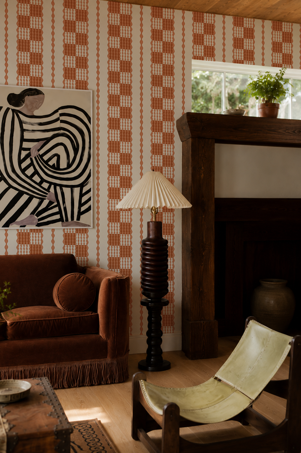 Telar Weave Wallpaper, beige and orange