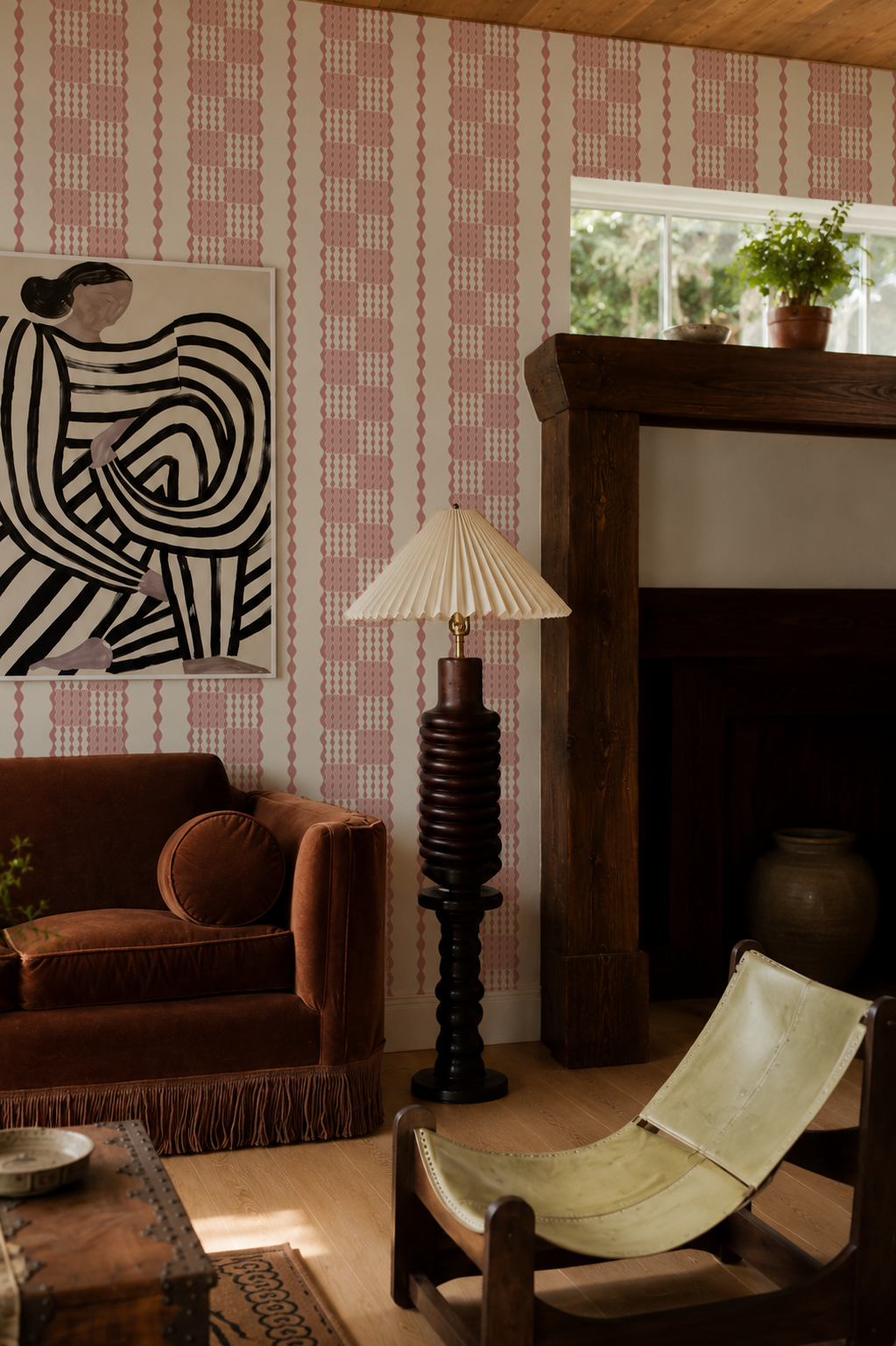 Telar Weave Wallpaper, beige and pink