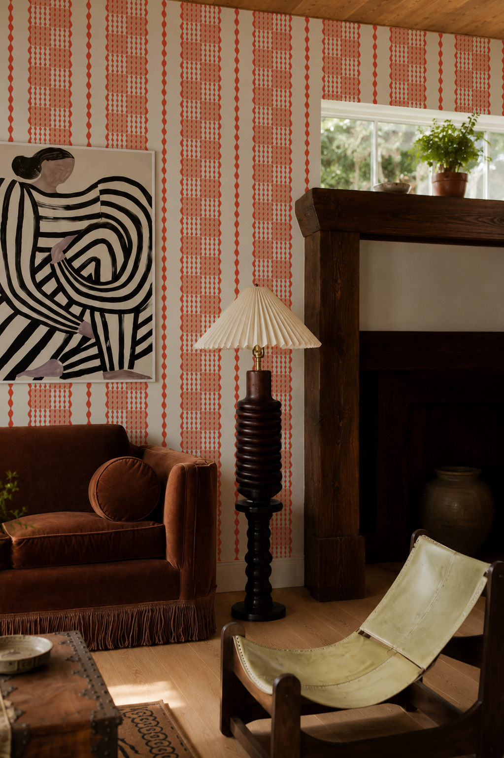 Telar Weave Wallpaper, beige and salmon peach