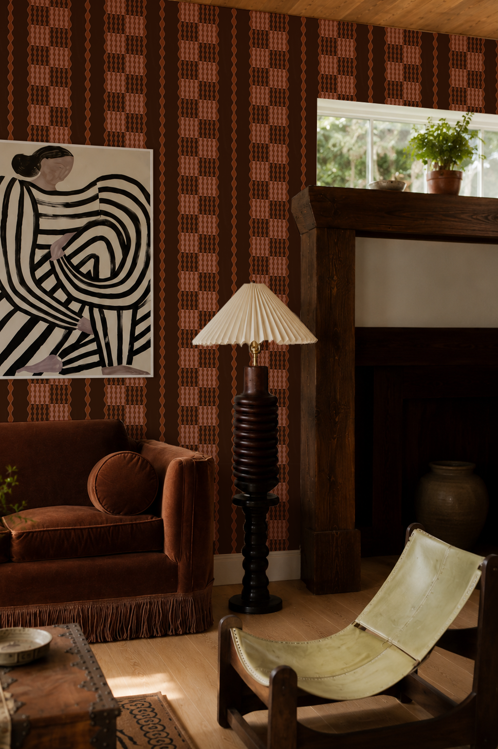 Telar Weave Wallpaper, brown, peach and orange