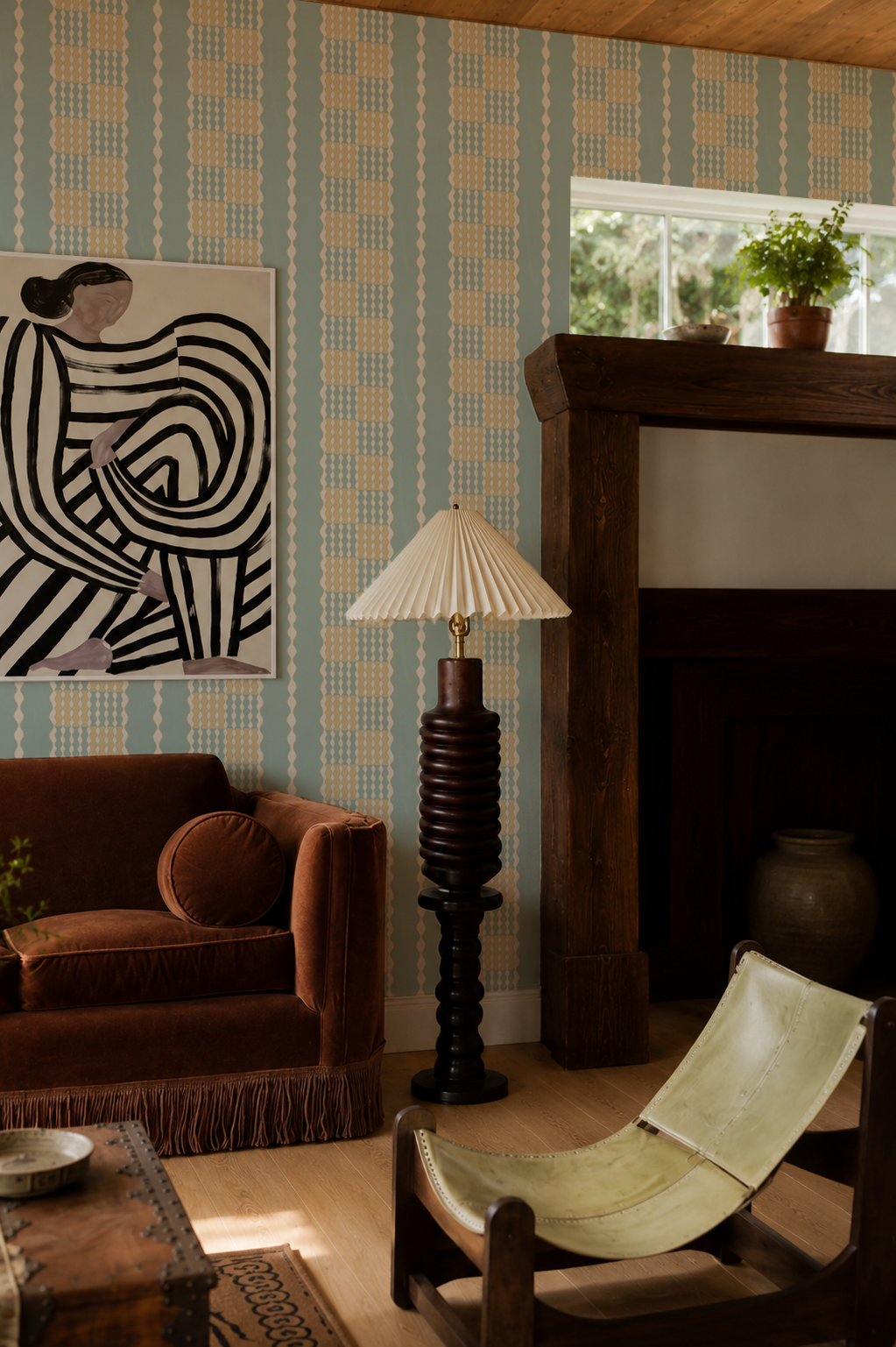 Telar Weave Wallpaper, light blue, butter and beige