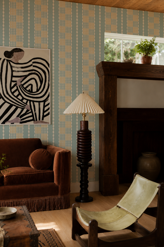 Telar Weave Wallpaper, light blue, butter and beige