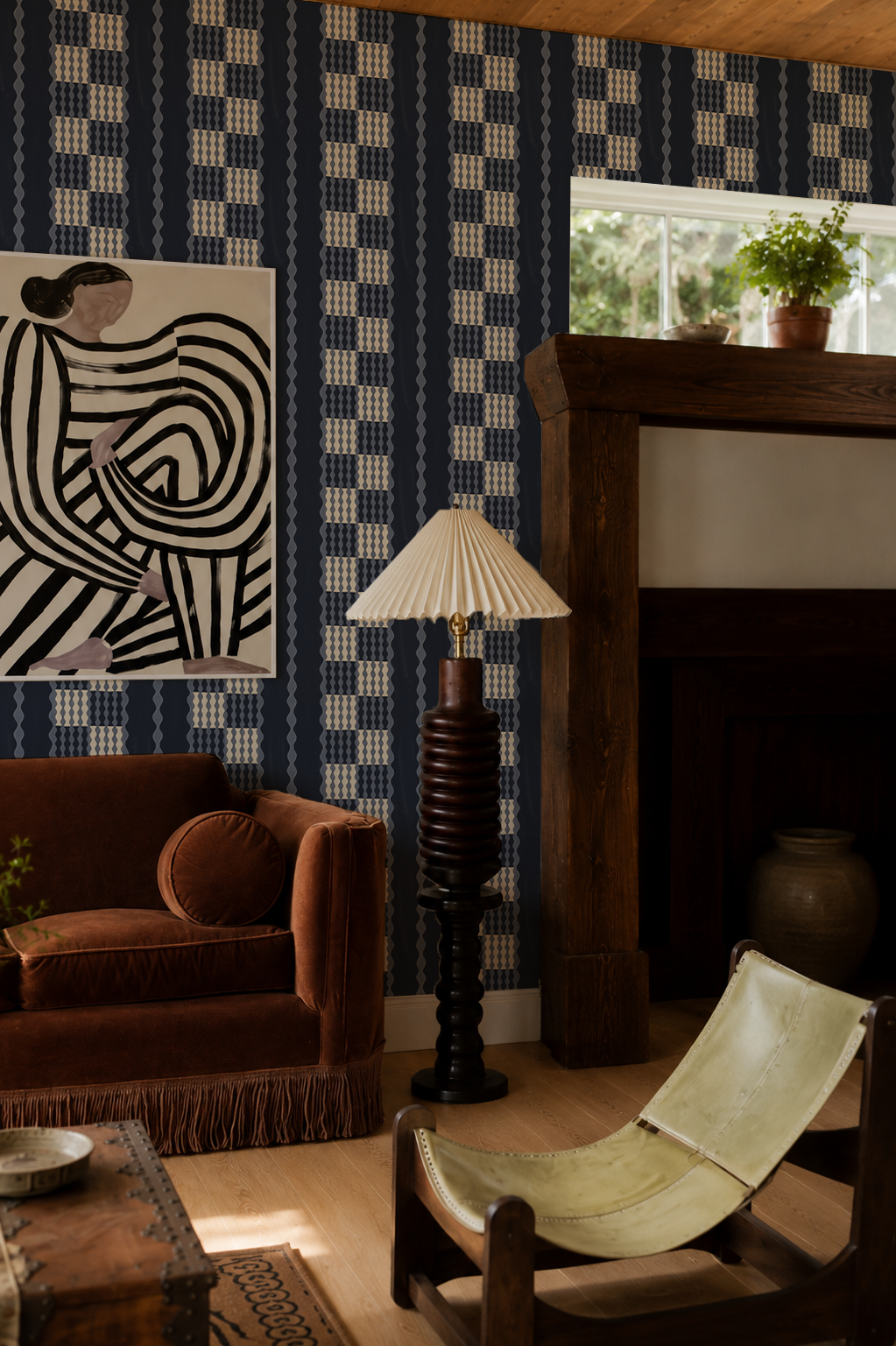 Telar Weave Wallpaper, navy, blue and off-white