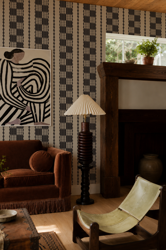 Telar Weave Wallpaper, neutral and charcoal