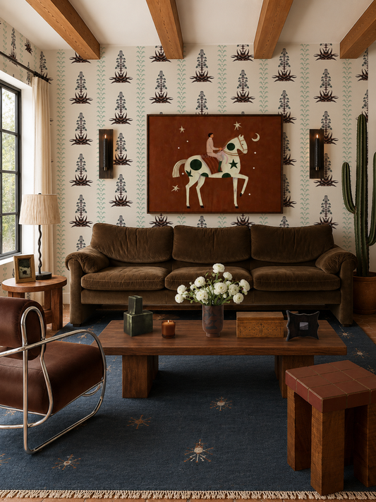 Century Bloom Wallpaper, beige and mint