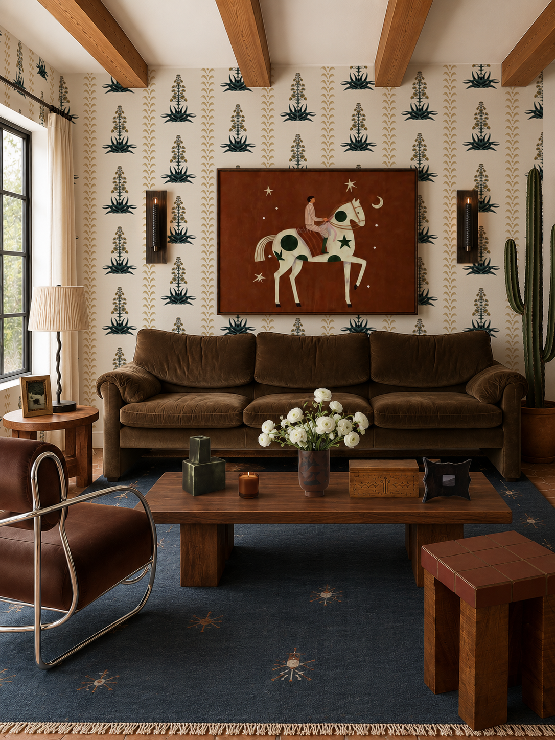 Century Bloom Wallpaper, beige and yellow