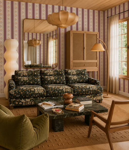 Amapola Stripe Wallpaper, beige, mauve and peach