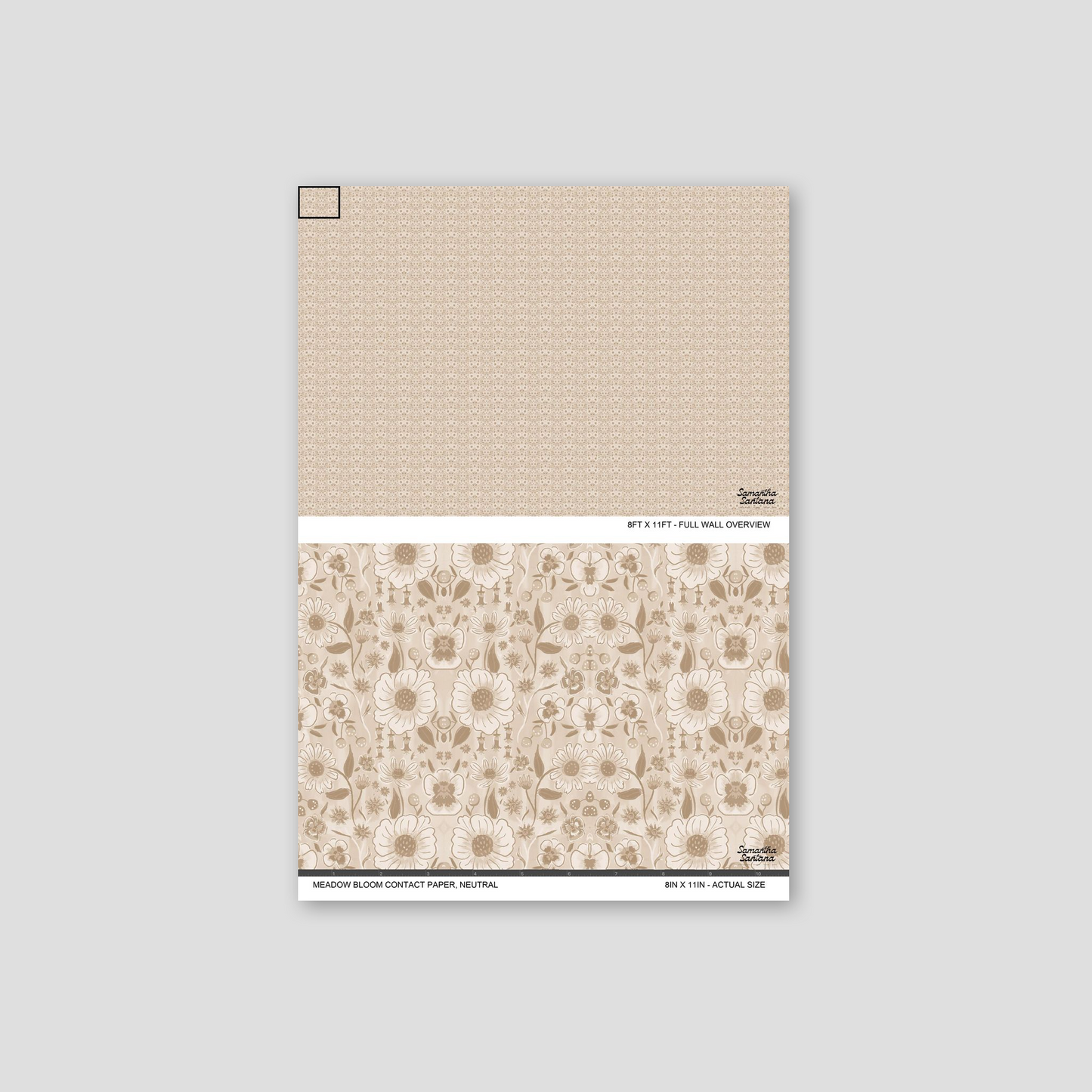 Neutral floral contact paper, shelf liner with intricate botanical patterns in warm tones.