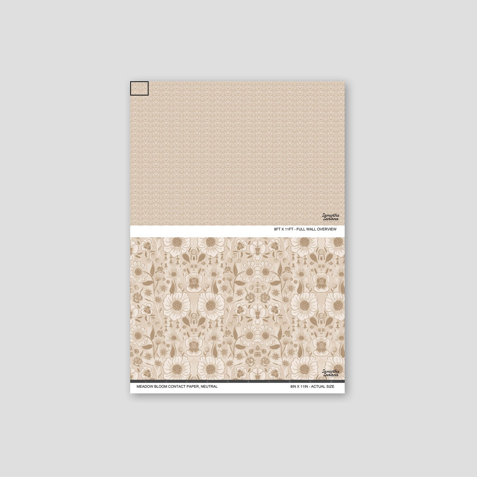 Neutral floral contact paper, shelf liner with intricate botanical patterns in warm tones.