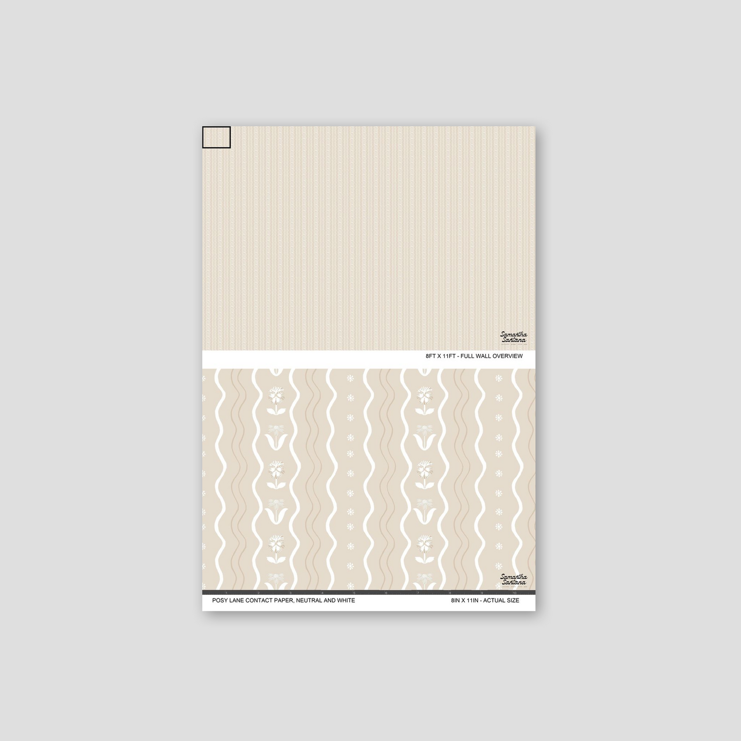 Neutral floral contact paper, shelf liner with wavy patterns and delicate motifs.