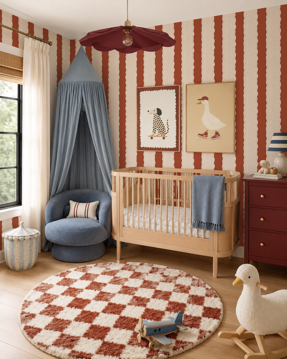 Rio Ripple Wallpaper, beige and brick red