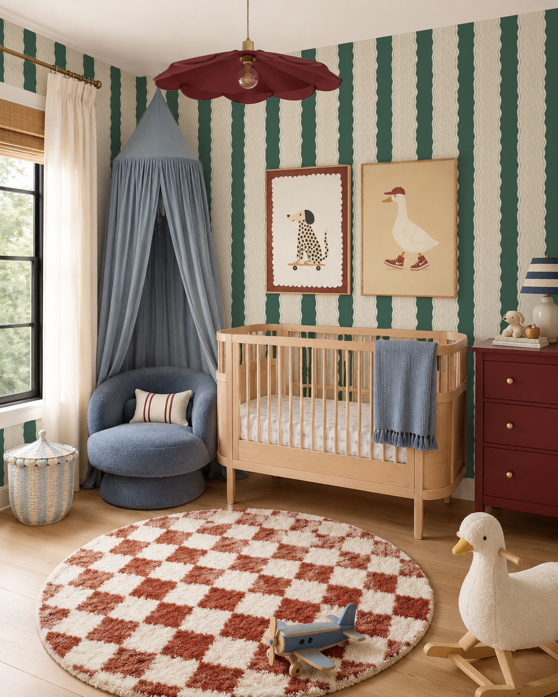 Rio Ripple Wallpaper, beige and dark teal