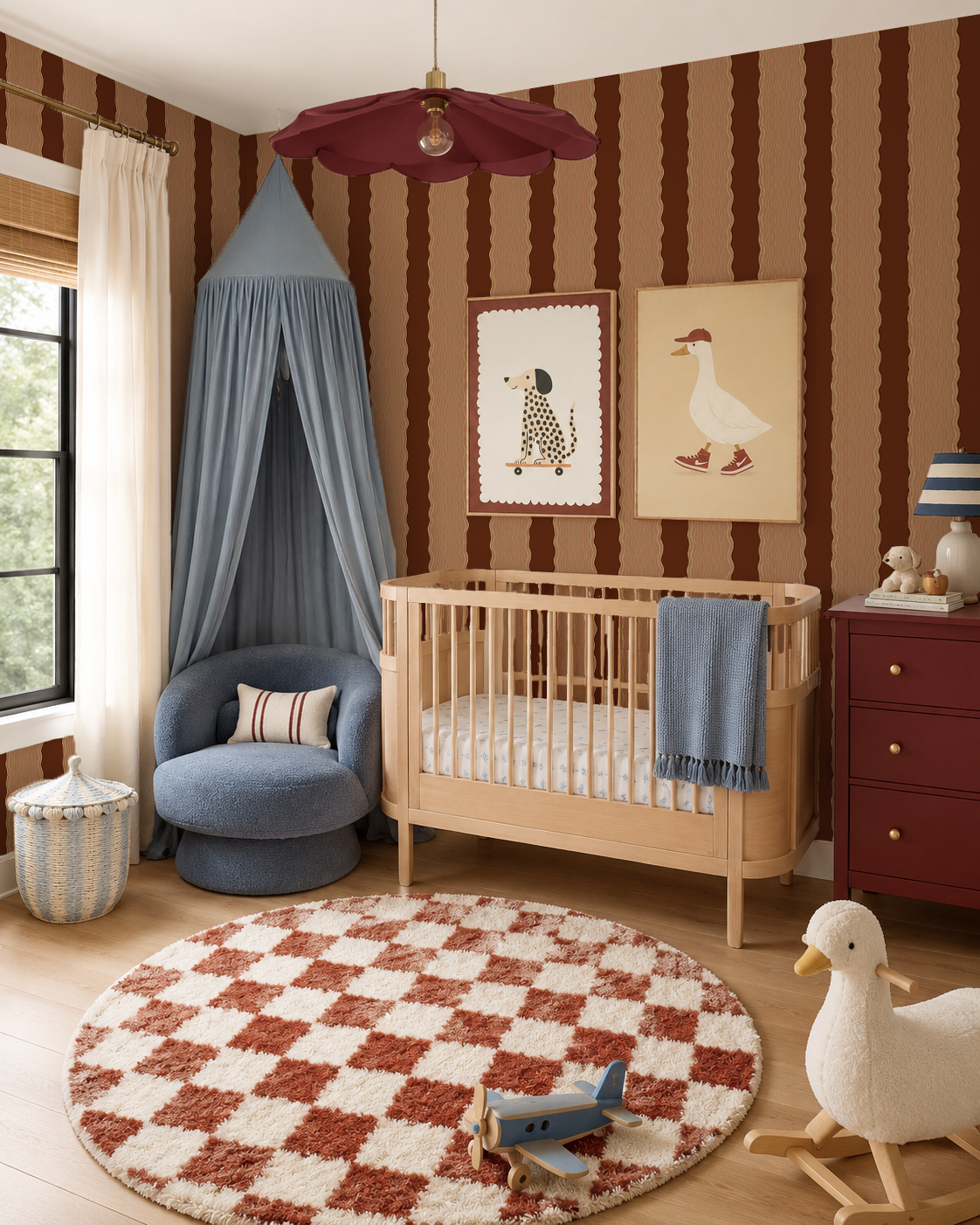 Rio Ripple Wallpaper, chocolate and terra cotta