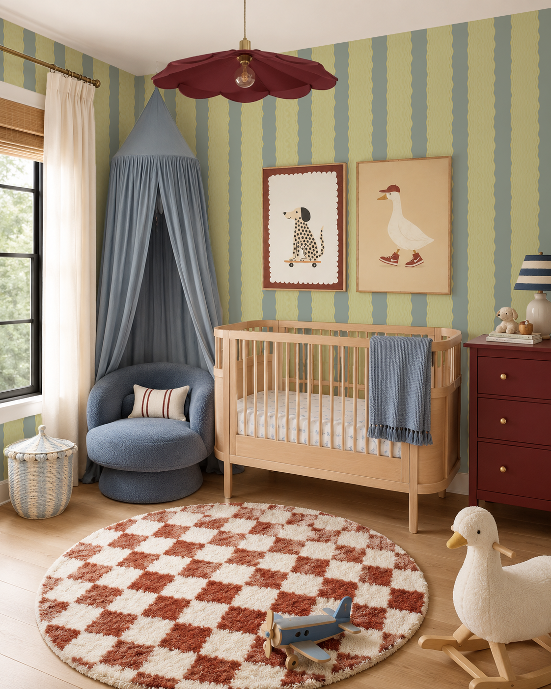 Rio Ripple Wallpaper, dusty blue and key lime