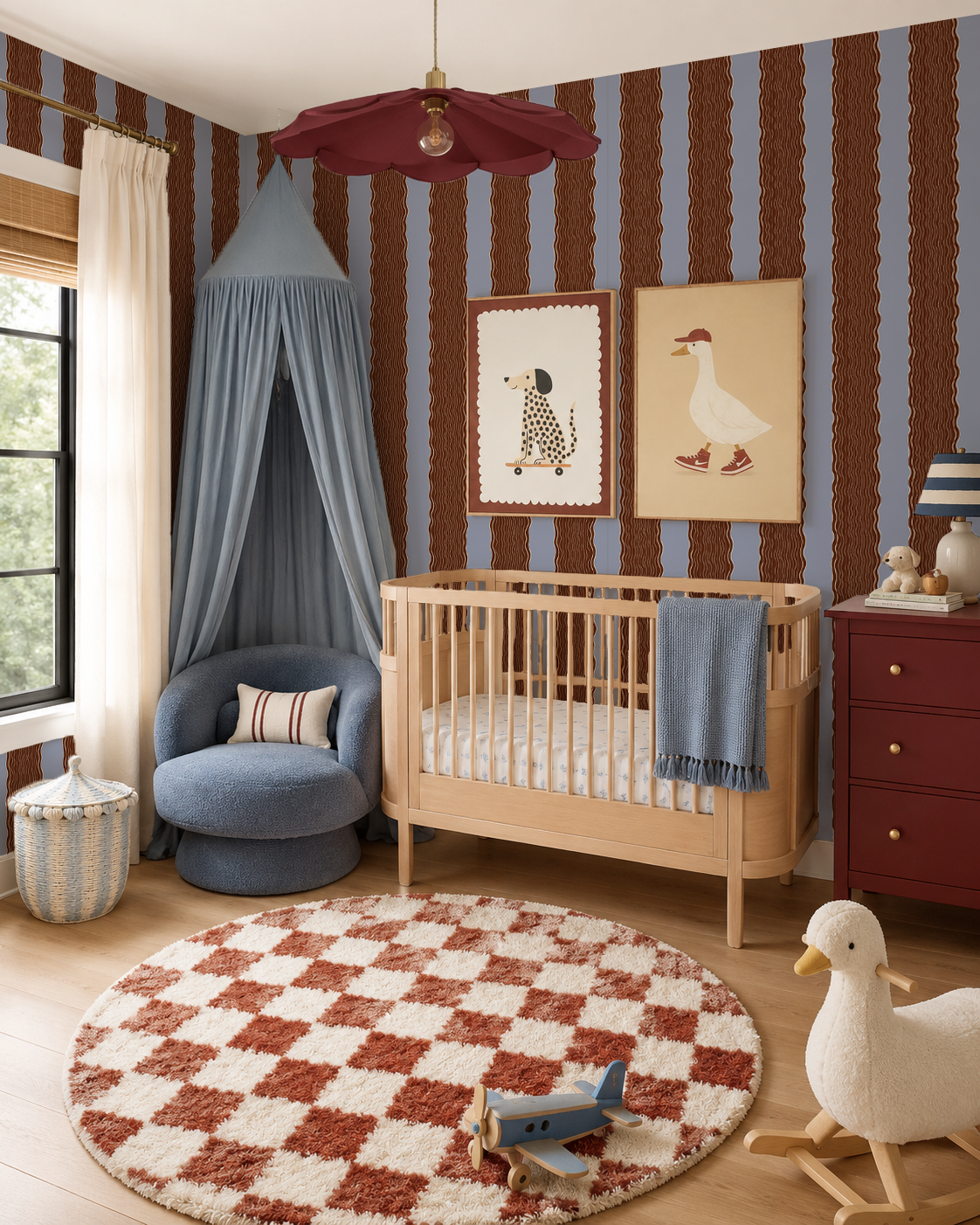 Rio Ripple Wallpaper, french blue and chocolate
