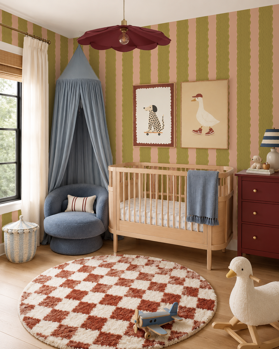 Rio Ripple Wallpaper, peach and olive