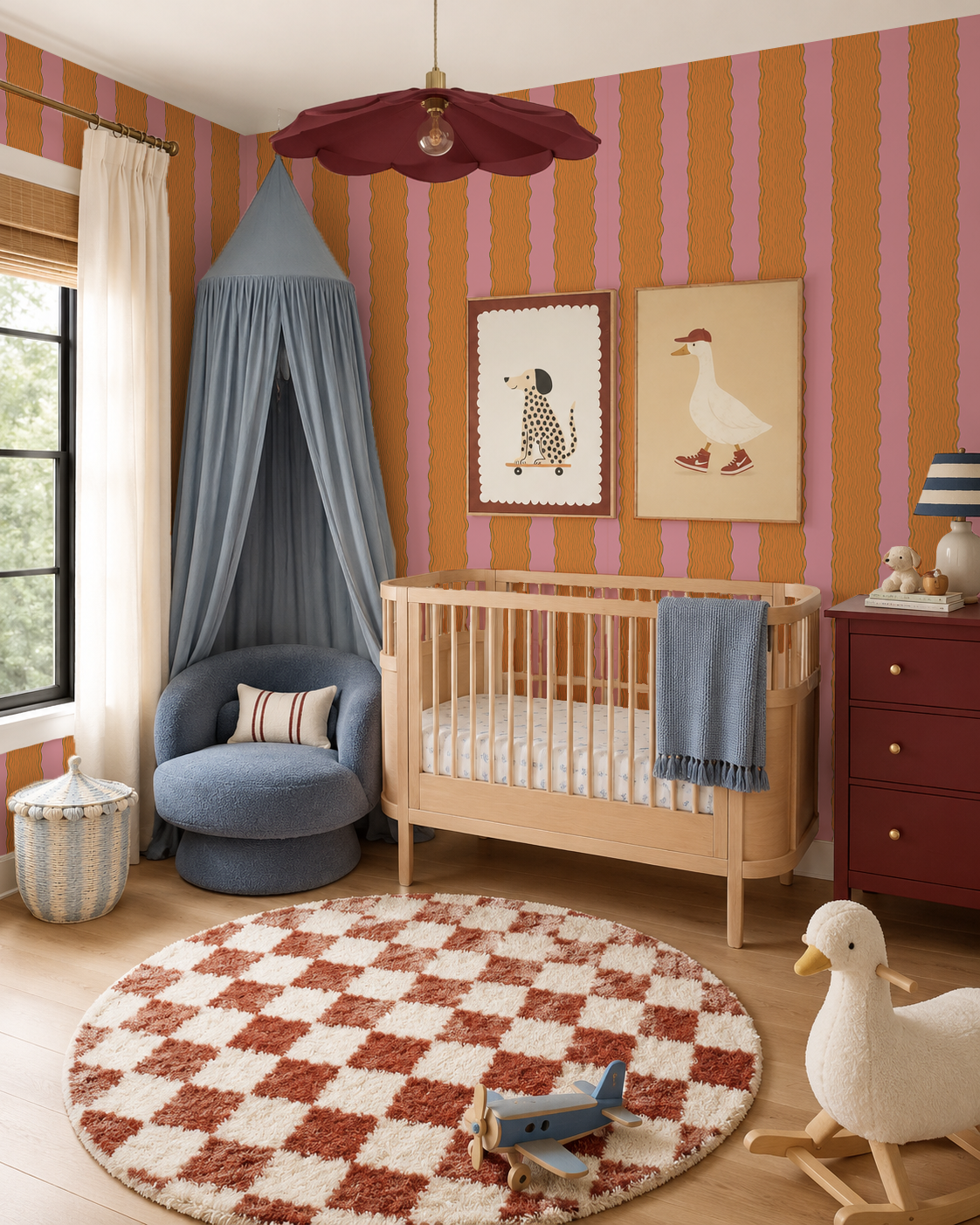 Rio Ripple Wallpaper, pink and orange