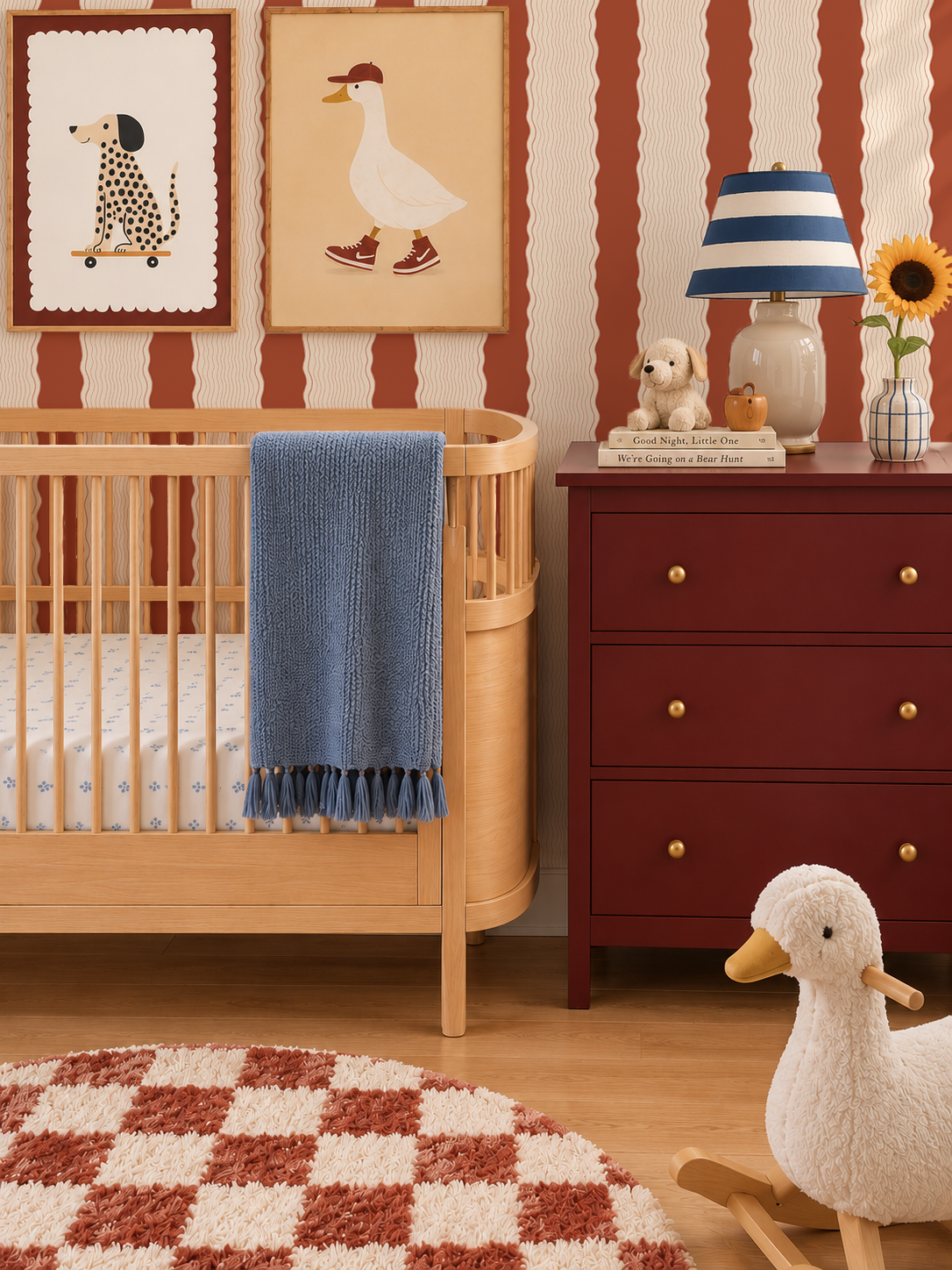 Rio Ripple Wallpaper, beige and brick red