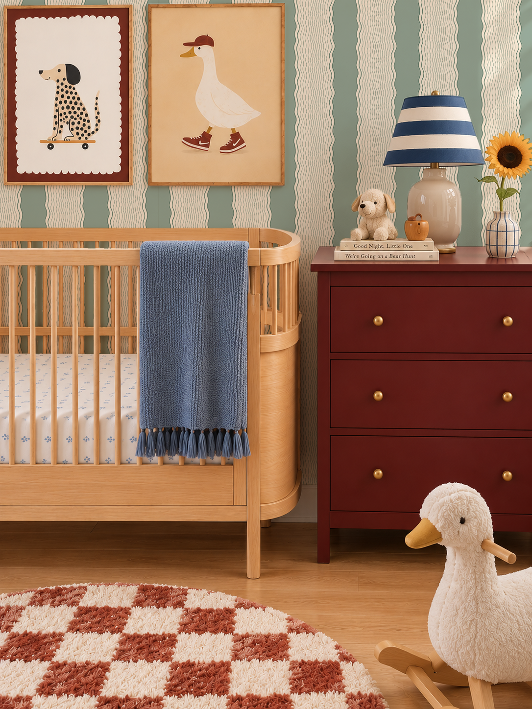 Rio Ripple Wallpaper, beige and dusty teal