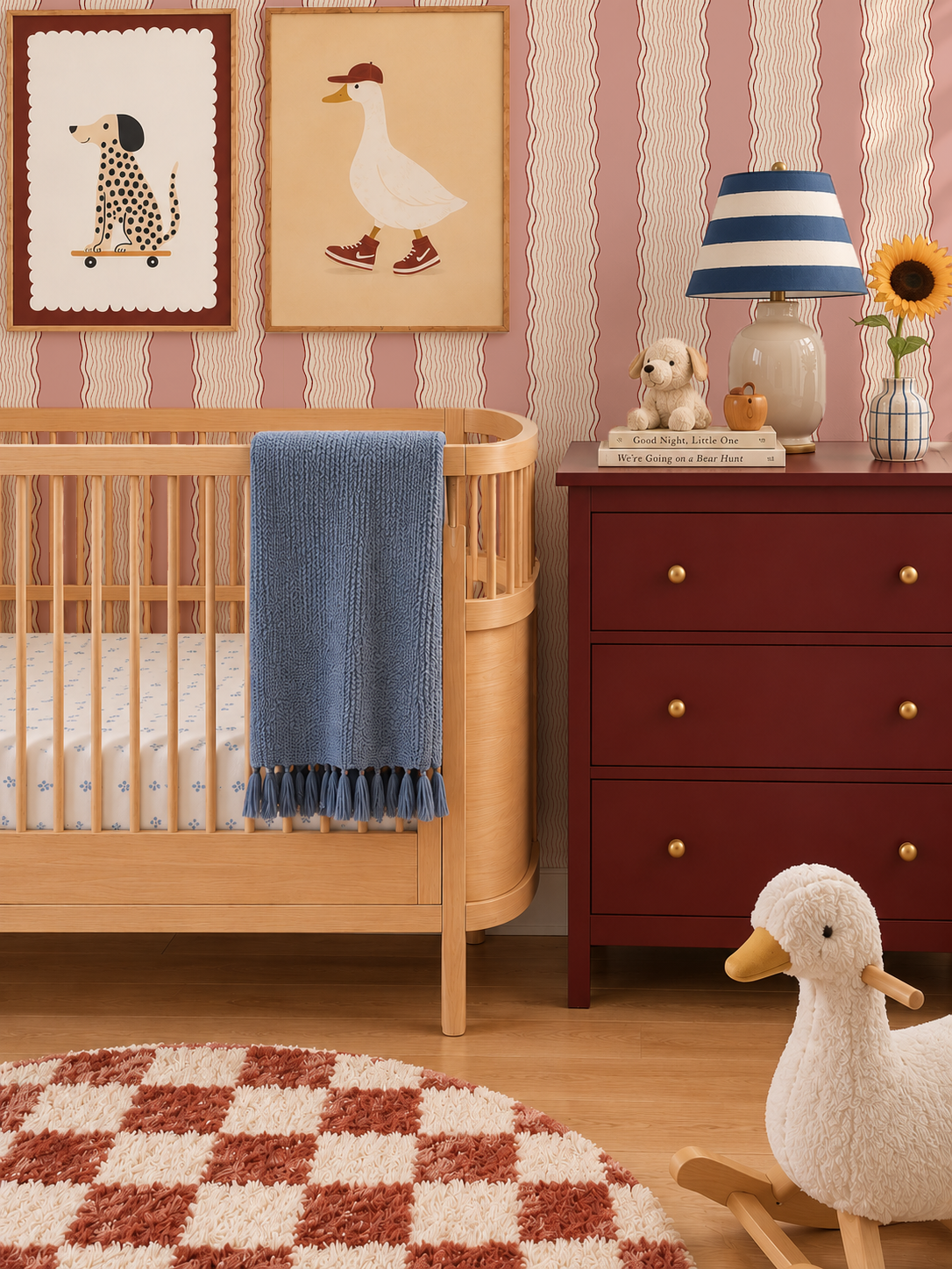 Rio Ripple Wallpaper, beige, pink and maroon