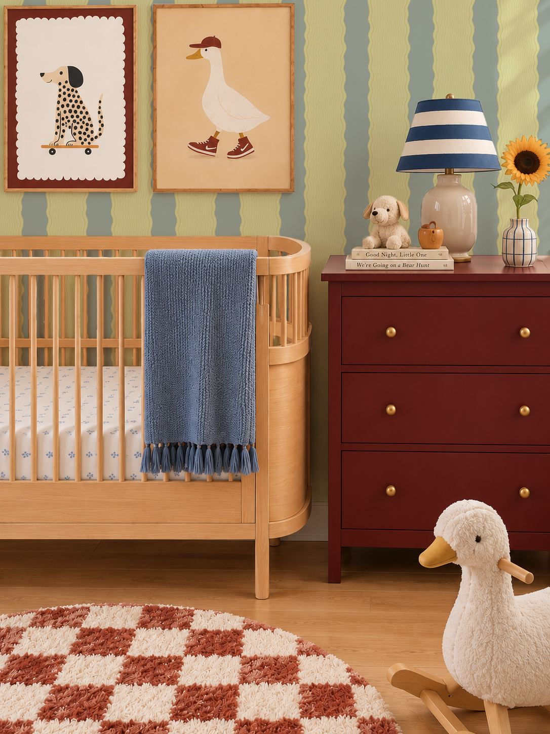 Rio Ripple Wallpaper, dusty blue and key lime