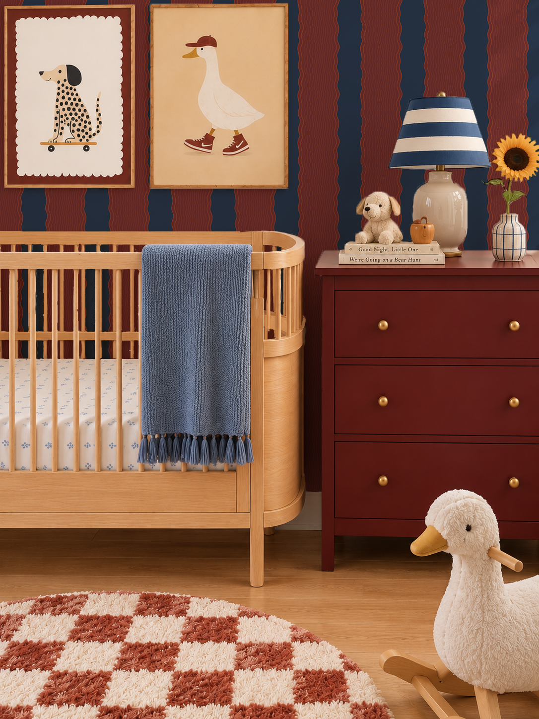 Rio Ripple Wallpaper, navy and fig