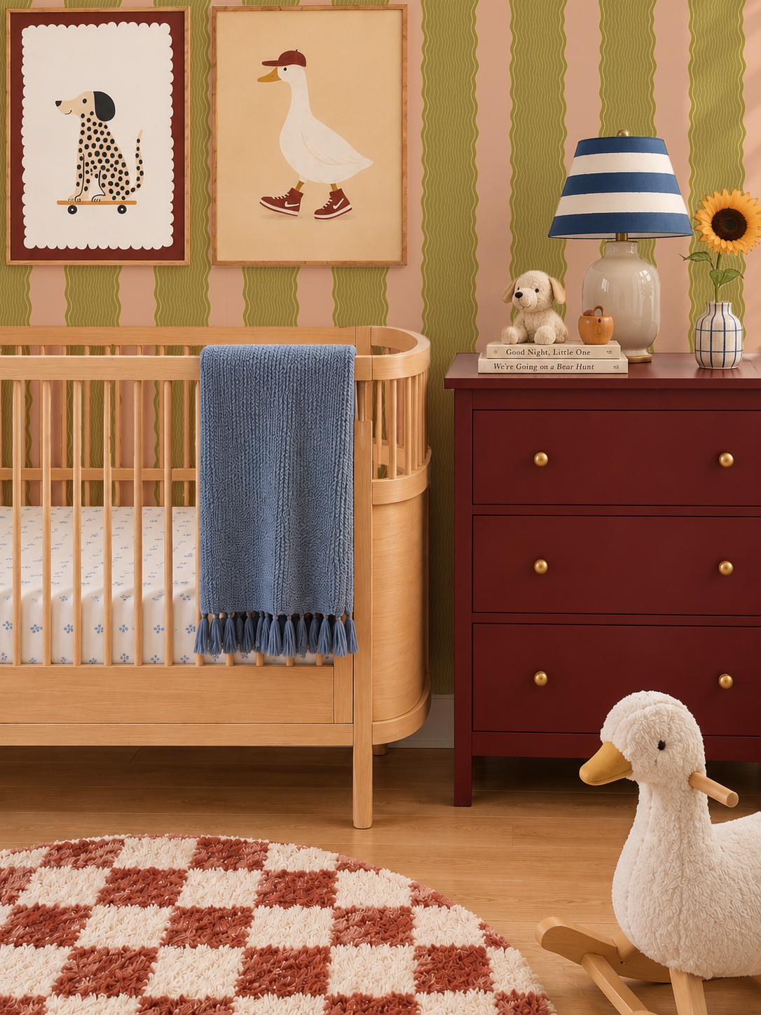 Rio Ripple Wallpaper, peach and olive