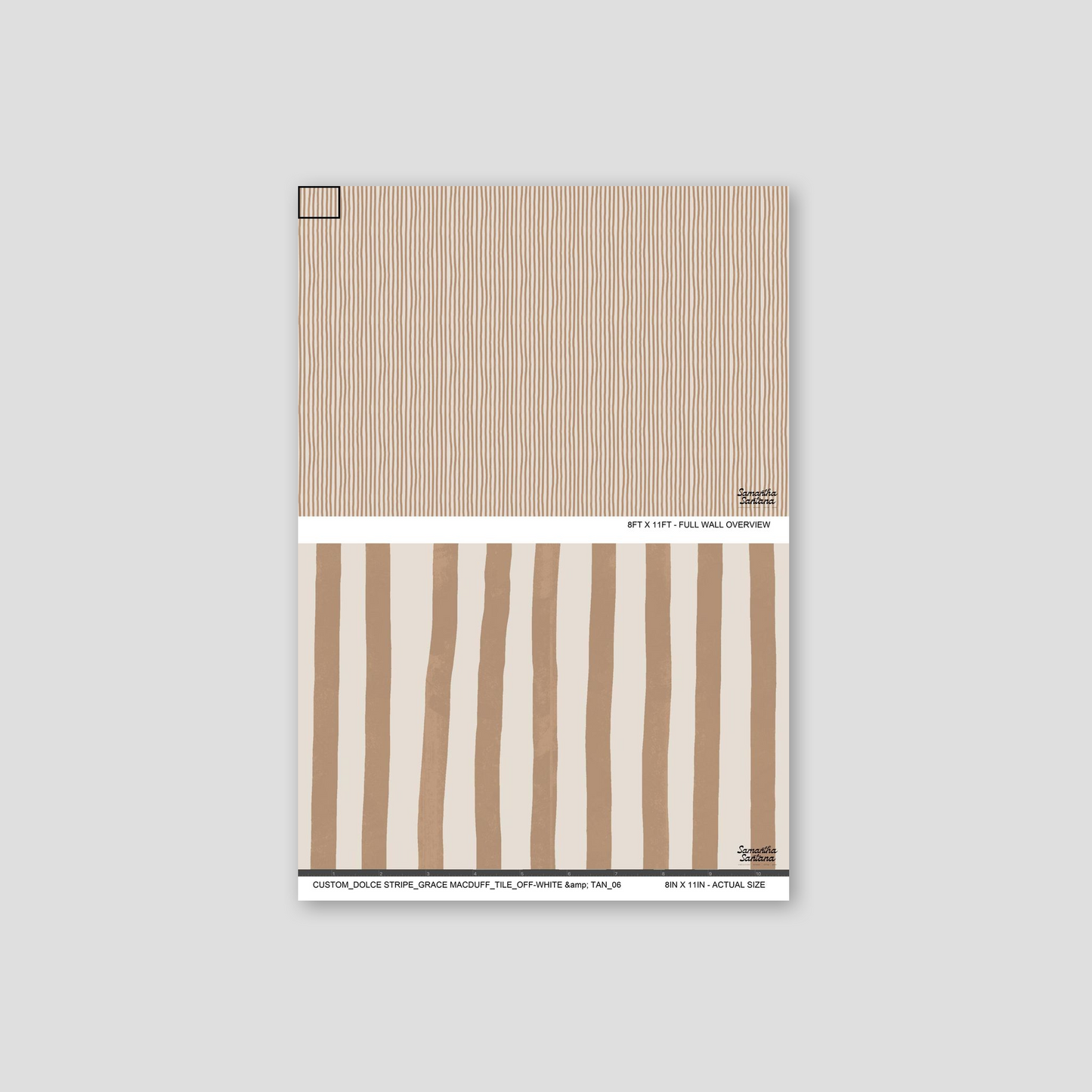Off-white and tan striped wallpaper sample with vertical lines, minimalist design.