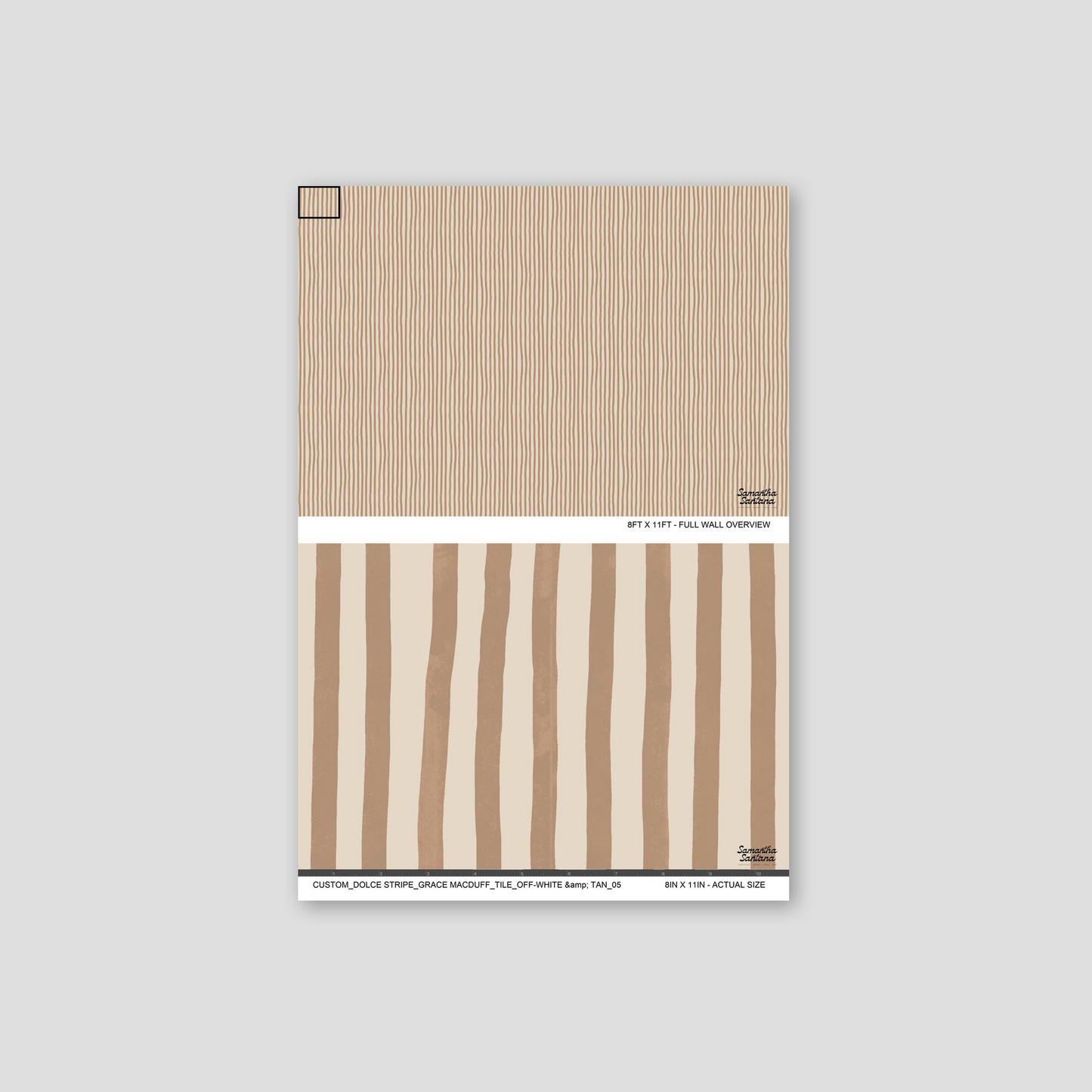 Off-white and tan wavy stripe wallpaper sample showcasing modern minimal design.