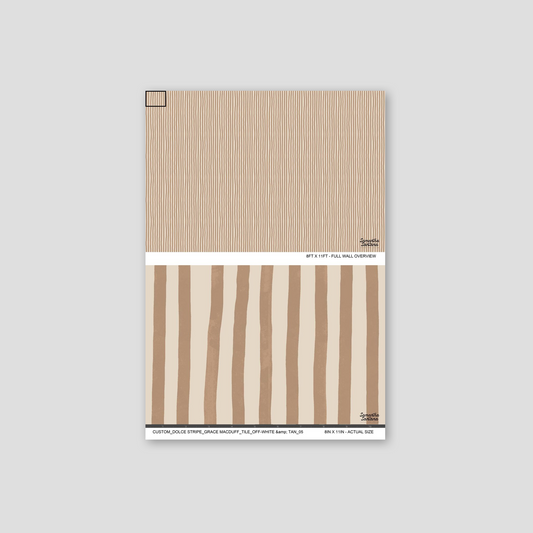 Off-white and tan wavy stripe wallpaper sample showcasing modern minimal design.