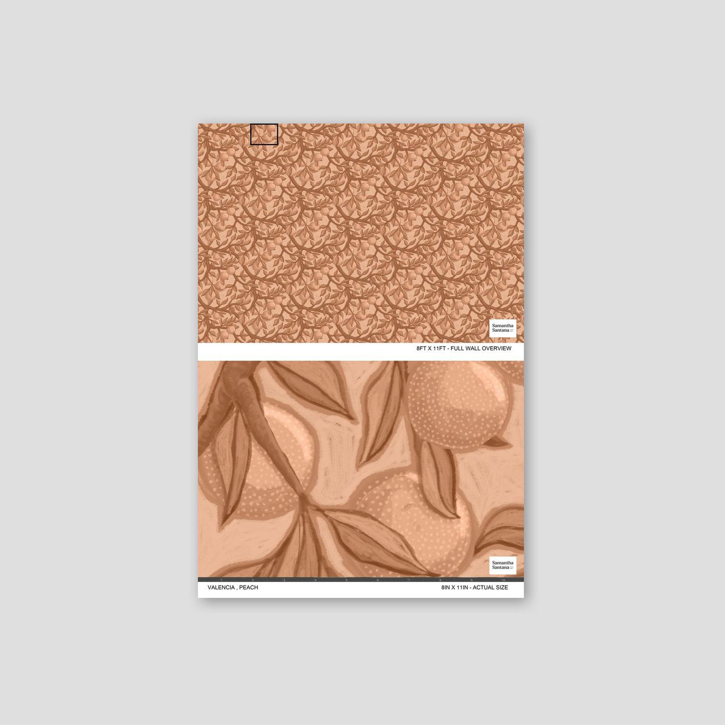 Peach Valencia wallpaper with intricate fruit and branch pattern