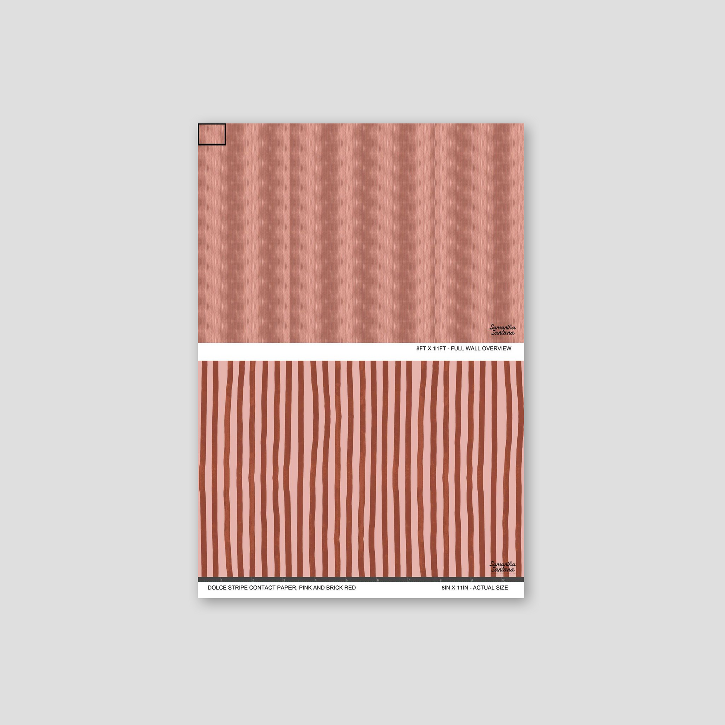 Pink and brick red striped contact paper, shelf liner sample with organic lines.