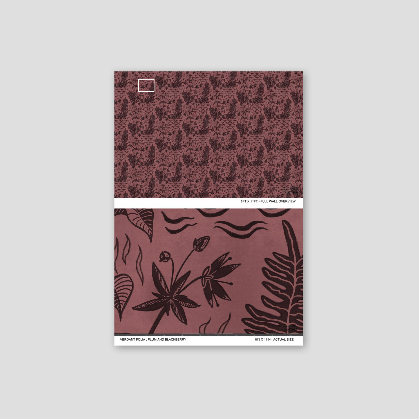 Plum and blackberry botanical wallpaper with intricate floral design.