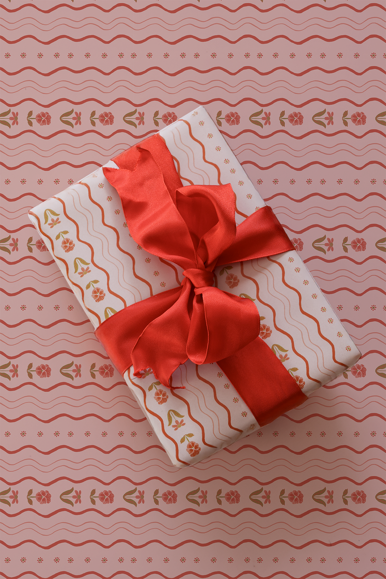 Posy Lane Holiday Gift Wrap, pink and red