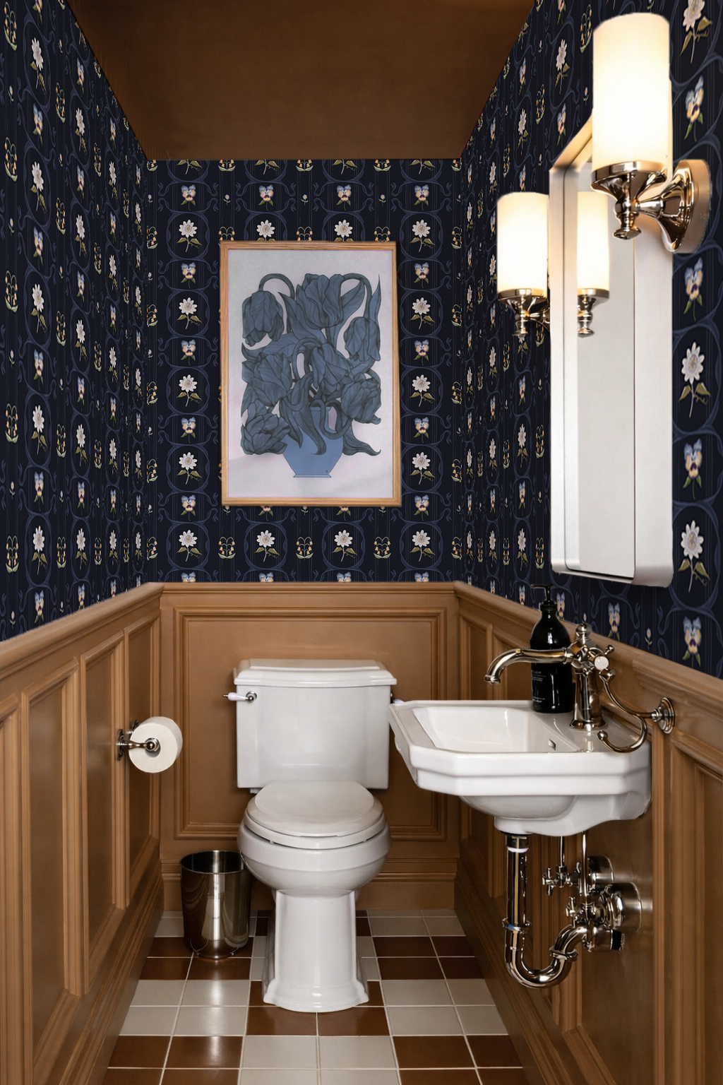 Eden Trellis Wallpaper, dark navy